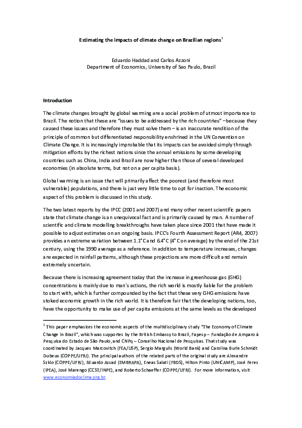 (PDF) Estimating the impacts of climate change on Brazilian regions