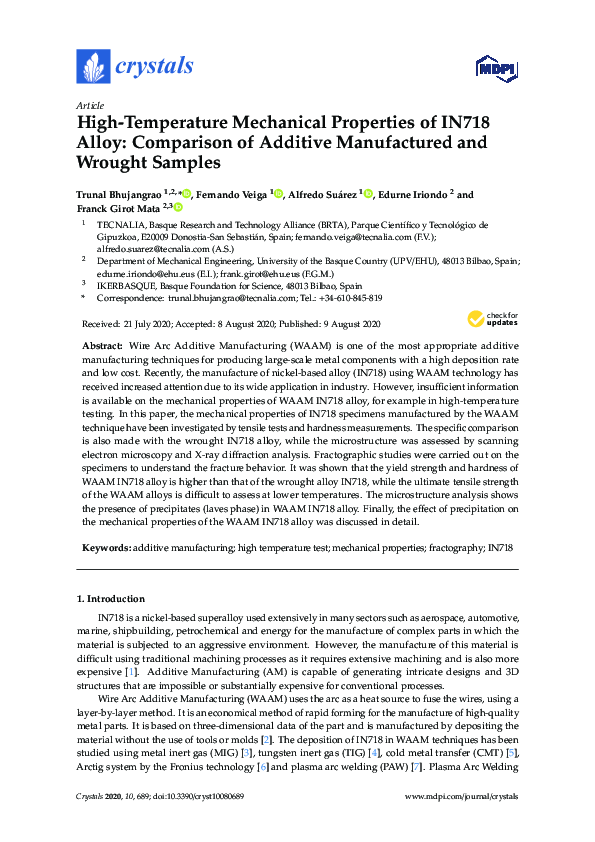 (PDF) High-Temperature Mechanical Properties of IN718 Alloy: Comparison ...