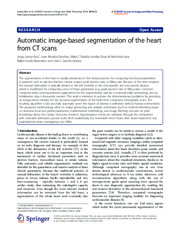(PDF) Automatic image-based segmentation of the heart from CT scans
