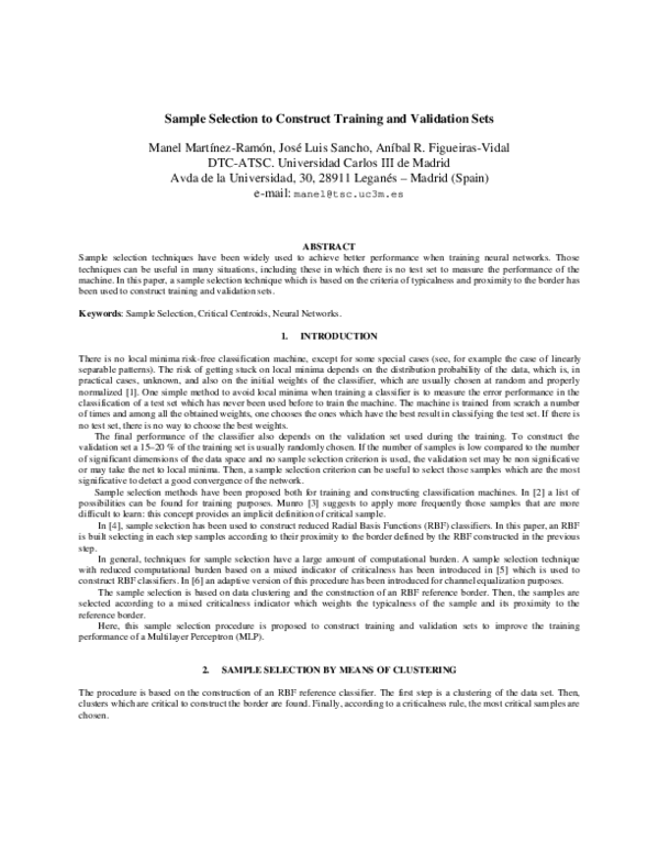 (PDF) Sample Selection to Construct Training and Validation Sets