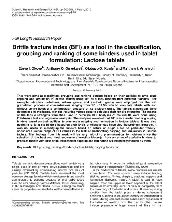 (PDF) Brittle fracture index (BFI) as a tool in the classification