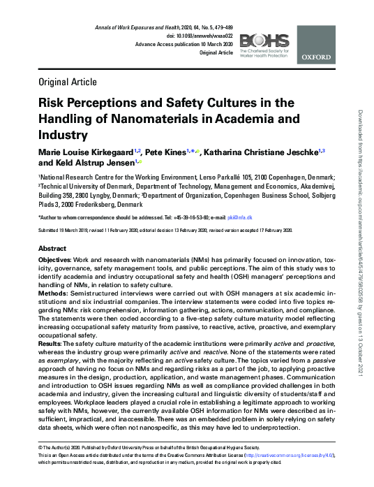 (PDF) Risk Perceptions and Safety Cultures in the Handling of ...