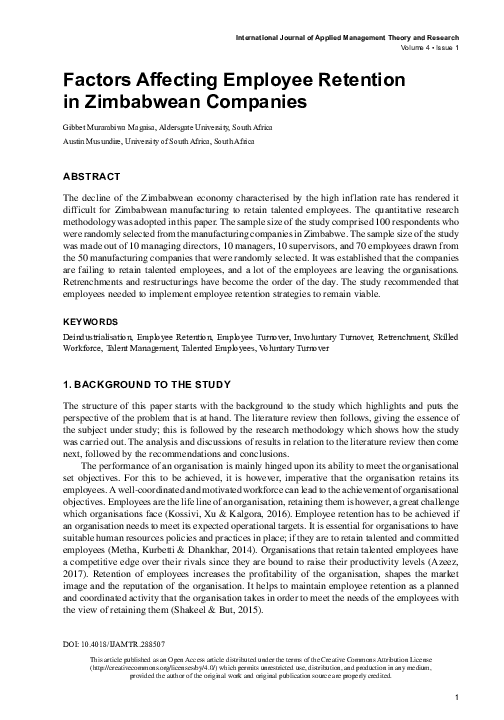 (PDF) Factors Affecting Employee Retention in Zimbabwean Companies
