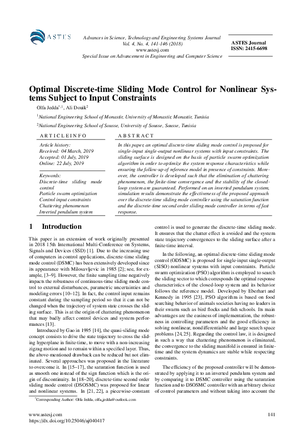 (PDF) Optimal Discrete-time Sliding Mode Control for Nonlinear Systems ...