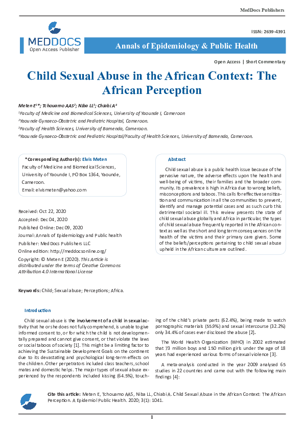 (PDF) Child Sexual Abuse in the African Context: The African Perception