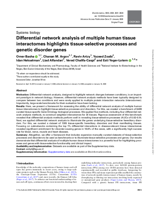 (PDF) Differential network analysis of multiple human tissue ...