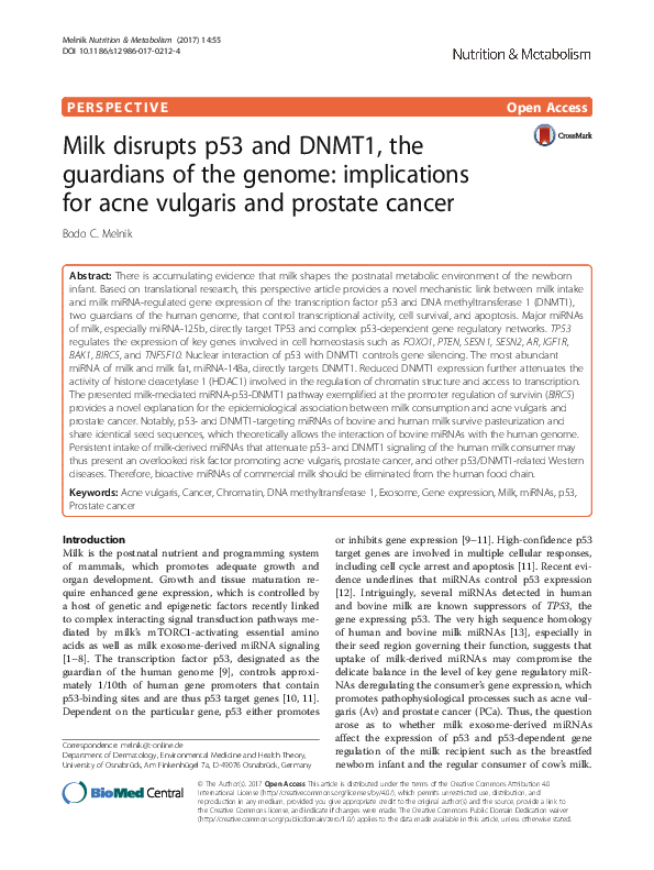 (PDF) Milk disrupts p53 and DNMT1, the guardians of the genome ...