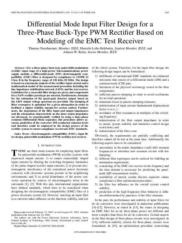 (PDF) Differential Mode Input Filter Design for a Three-Phase Buck-Type ...