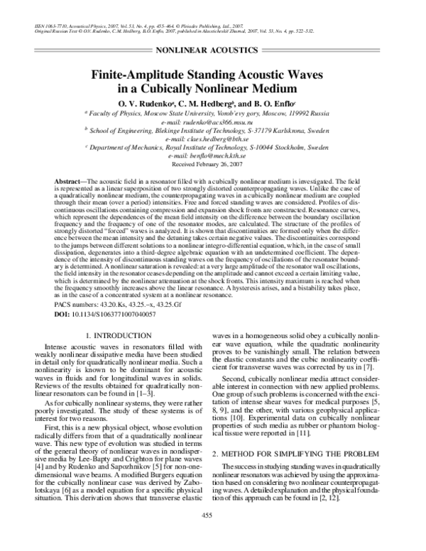 (PDF) Finite-amplitude standing acoustic waves in a cubically nonlinear ...