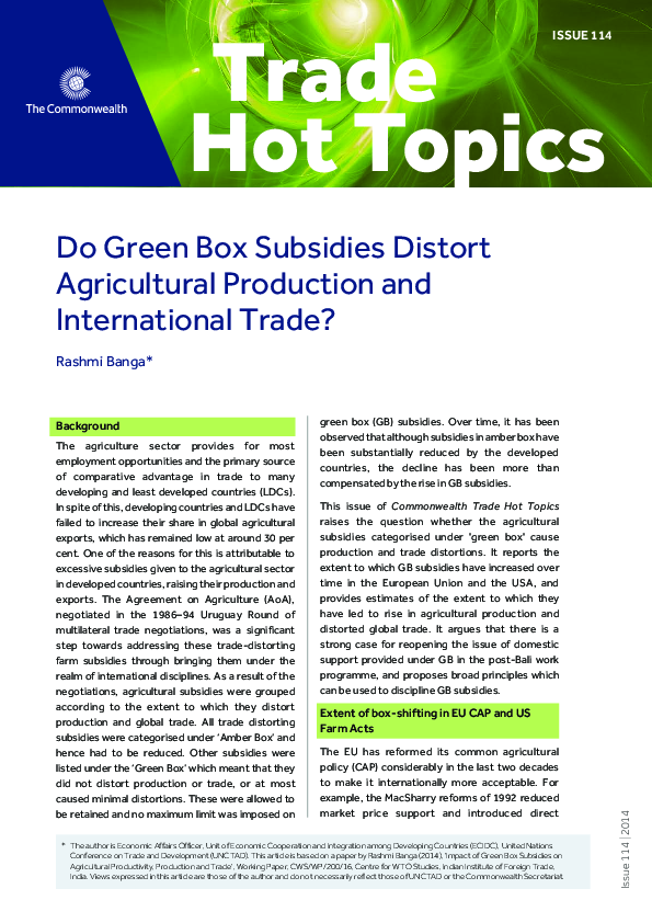 (PDF) Do Green Box Subsidies Distort Agricultural Production and