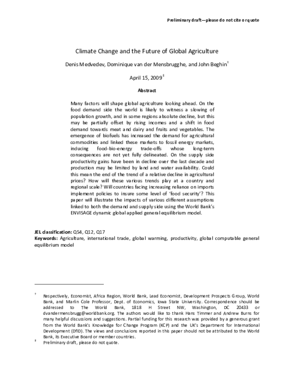 (PDF) Climate Change and the Future of Global Agriculture
