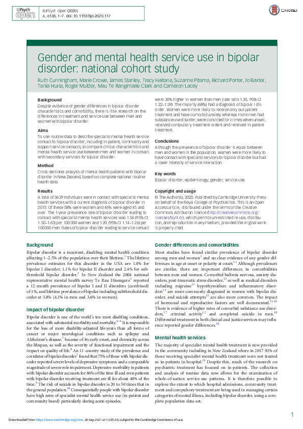(PDF) Gender and mental health service use in bipolar disorder ...