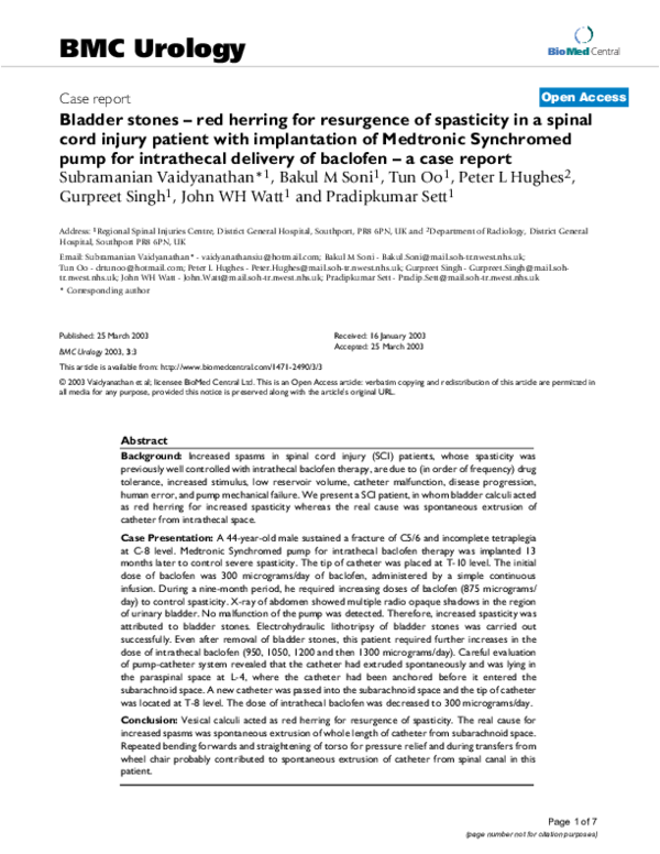 (PDF) Bladder stones - red herring for resurgence of spasticity in a ...