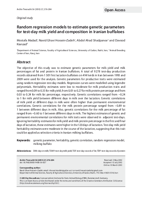 (PDF) Random regression models to estimate genetic parameters for test ...
