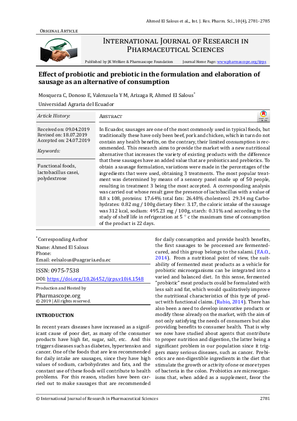 (PDF) Effect of probiotic and prebiotic in the formulation and ...