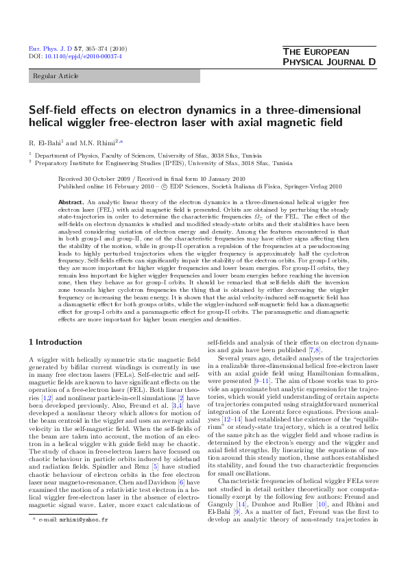 (PDF) Self-field effects on electron dynamics in a three-dimensional ...