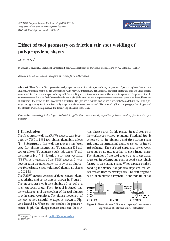 (PDF) Effect of tool geometry on friction stir spot welding of ...