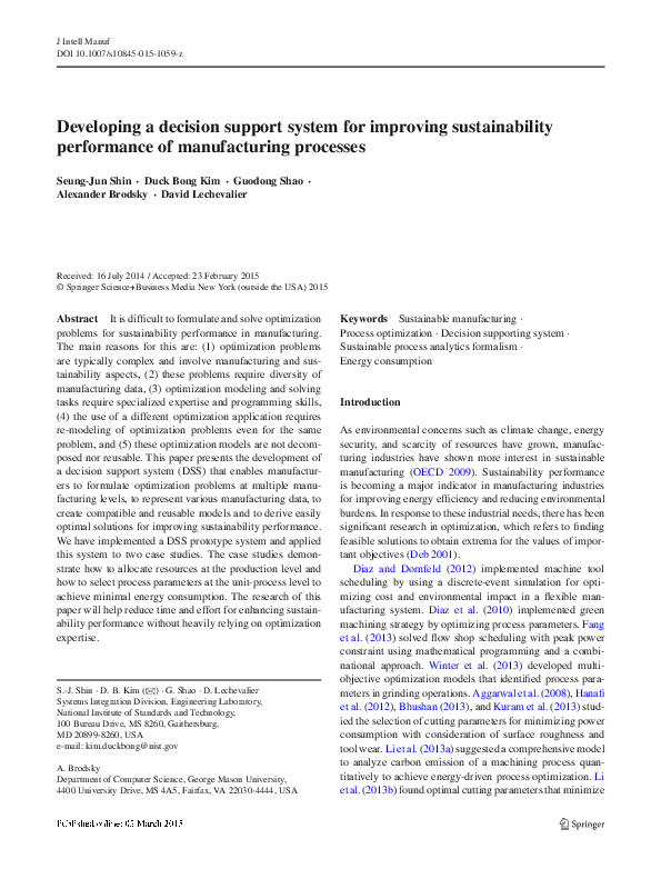 (PDF) Developing a decision support system for improving sustainability ...