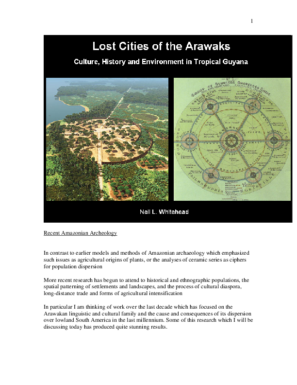First page of “LOST CITIES OF THE ARAWAKS - BERBICE, GUYANA”