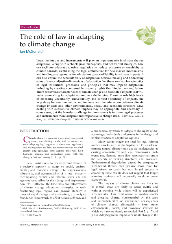 (PDF) The role of law in adapting to climate change