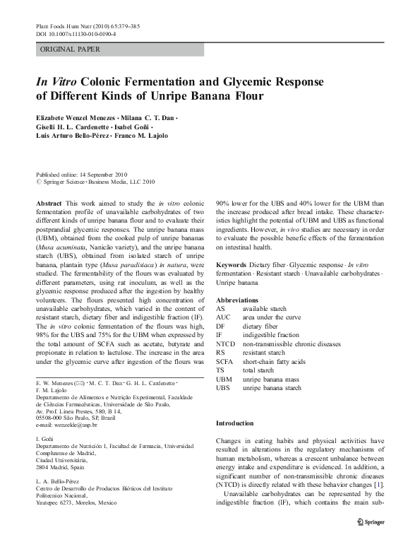 (PDF) In vitro colonic fermentation and glycemic response of different ...