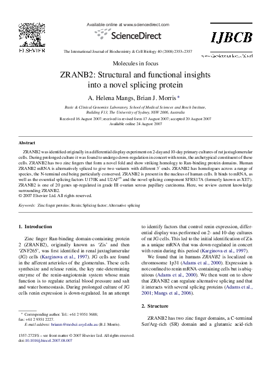 (PDF) ZRANB2: Structural and functional insights into a novel splicing ...