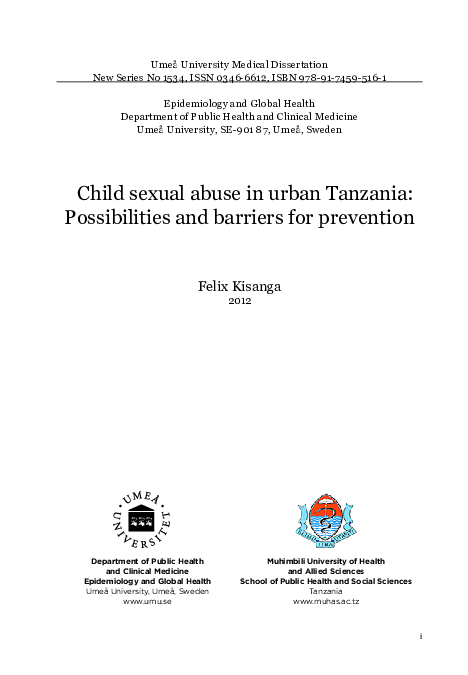 (PDF) Child sexual abuse in urban Tanzania : possibilities and barriers ...