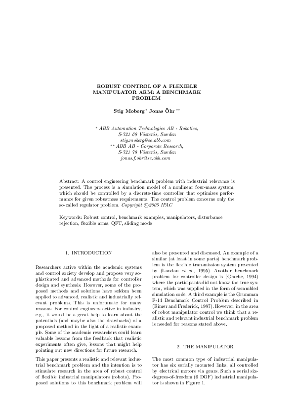 (PDF) Robust Control of a Flexible Manipulator Arm: A Benchmark Problem