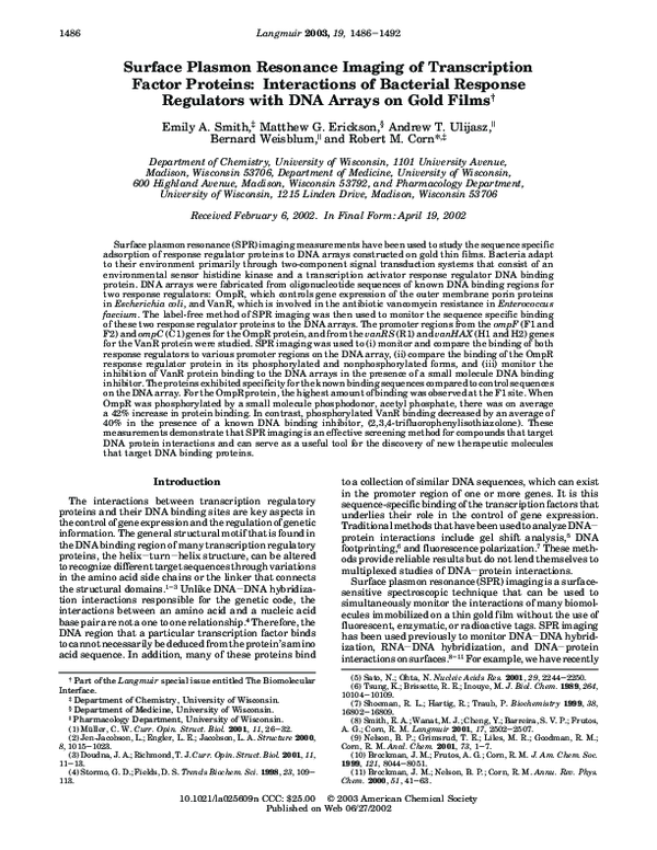 (PDF) Surface Plasmon Resonance Imaging of Transcription Factor ...