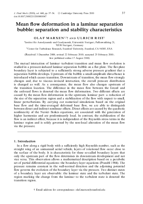 (PDF) Mean flow deformation in a laminar separation bubble: separation ...