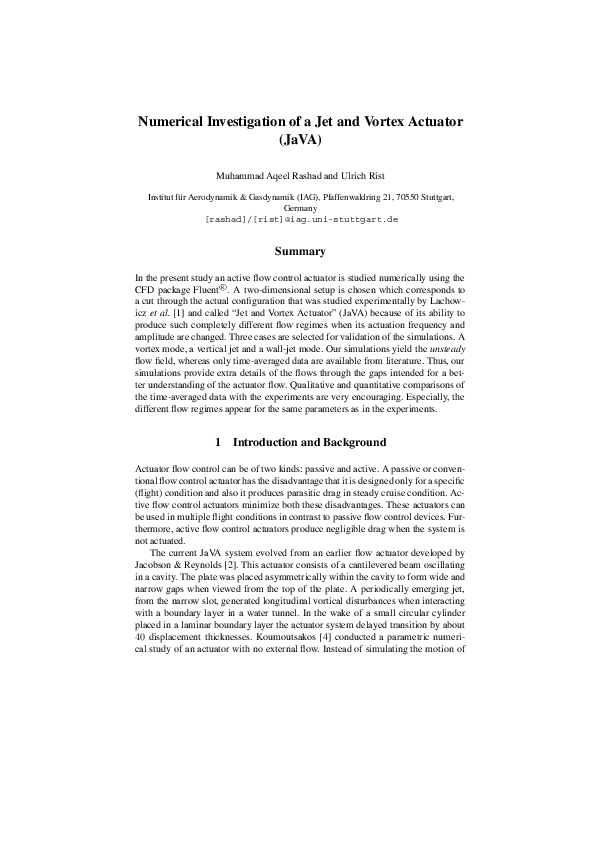 (PDF) Numerical Investigation of a Jet and Vortex Actuator (JaVA)