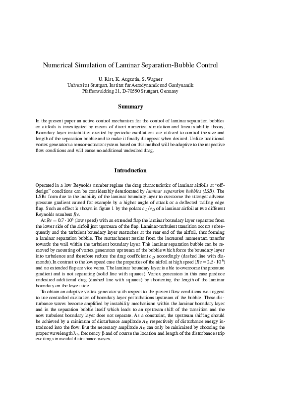 (PDF) Numerical simulation of laminar separation bubble over 2D airfoil ...