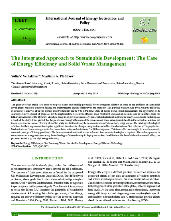 (PDF) The Integrated Approach to Sustainable Development: The Case of ...