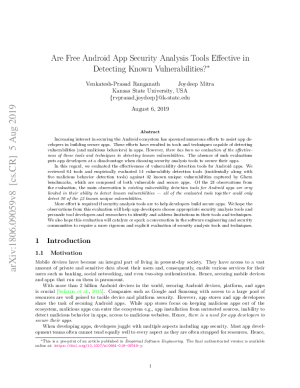 (PDF) Are free Android app security analysis tools effective in ...