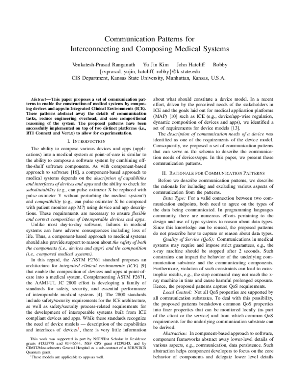 (PDF) Communication patterns for interconnecting and composing medical ...