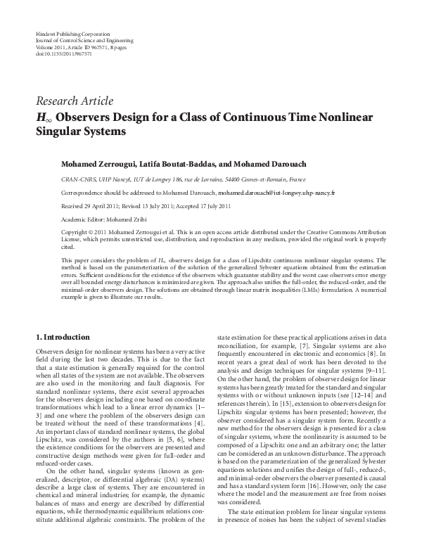 (PDF) H ∞ observers design for a class of discrete time nonlinear ...