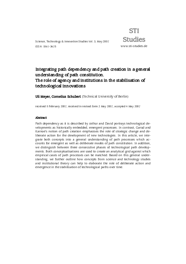 (PDF) Integrating path dependency and path creation in a general ...