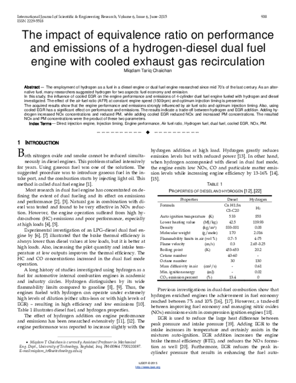 (PDF) The impact of equivalence ratio on performance and emissions of a