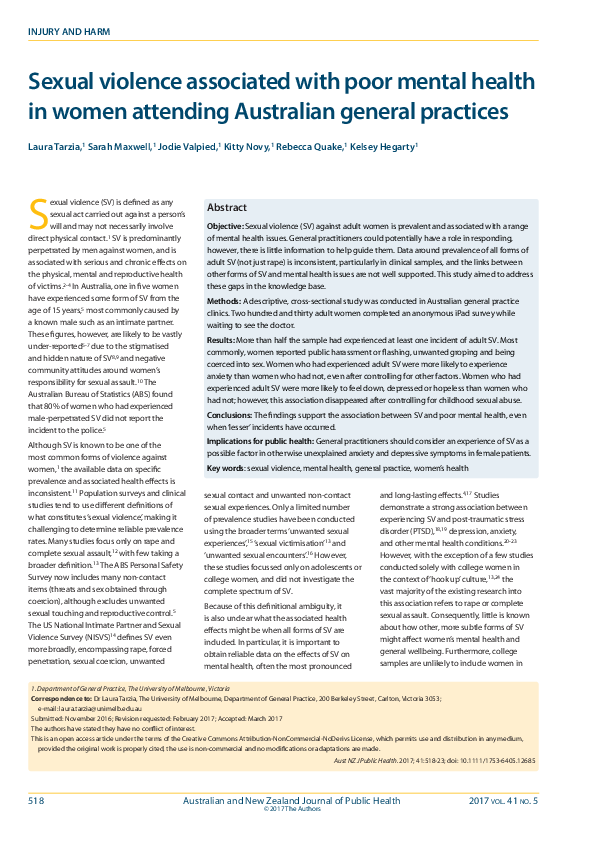 (PDF) Sexual violence associated with poor mental health in women ...