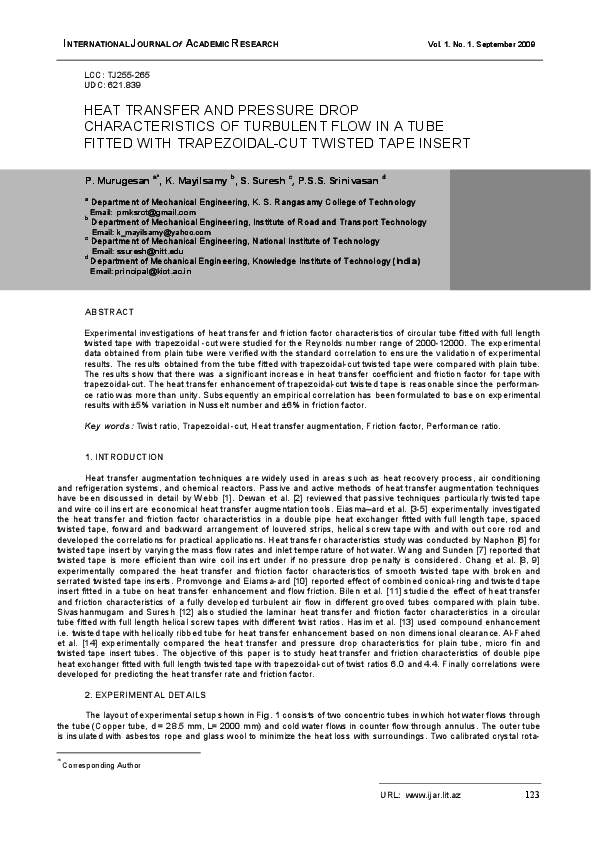 (PDF) Heat transfer and pressure drop characteristics of turbulent flow ...