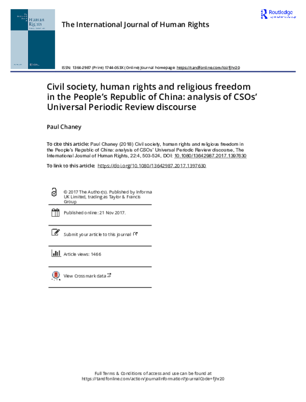 (PDF) Civil society, human rights and religious freedom in the People’s ...