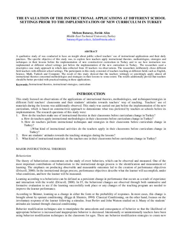 (PDF) The Evaluation of the Instructional Applications at Different ...