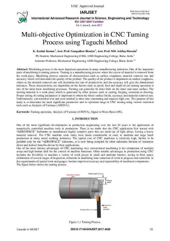 (PDF) Multi-objective Optimization in CNC Turning Process using Taguchi ...