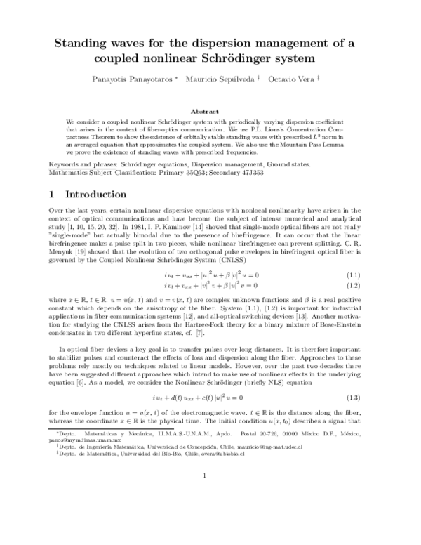 (PDF) Standing waves for the dispersion management of a coupled ...