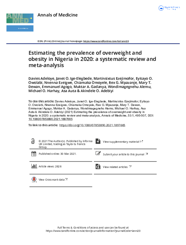 (PDF) Estimating the prevalence of overweight and obesity in Nigeria in ...