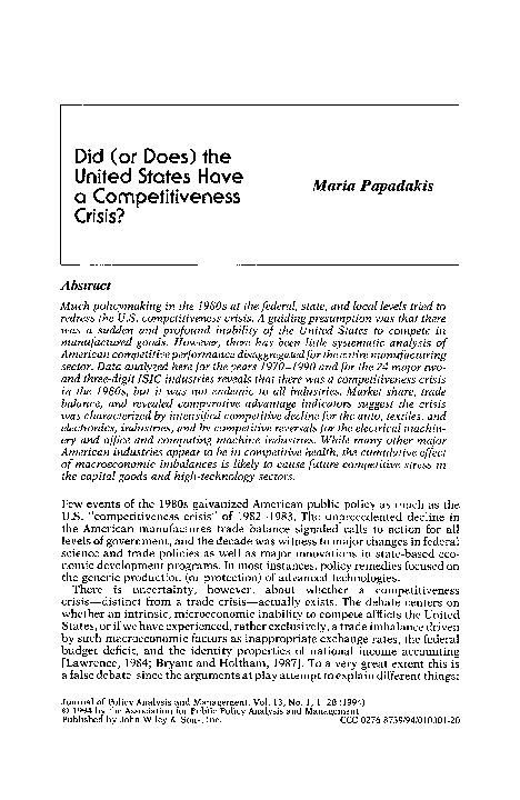 (PDF) Did (Or Does) the United States Have a Competitiveness Crisis?