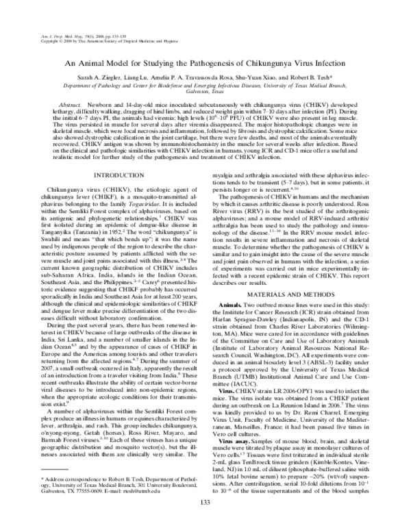 (PDF) An animal model for studying the pathogenesis of chikungunya ...