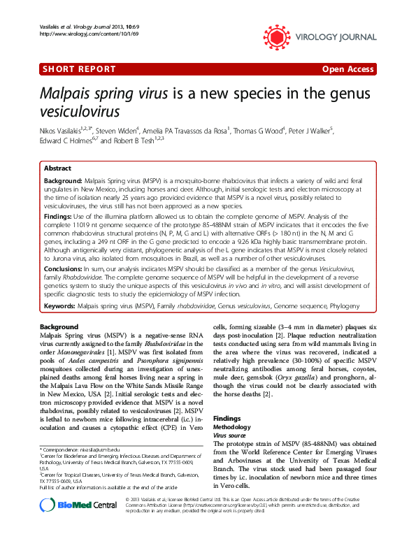 (PDF) Malpais spring virus is a new species in the genus vesiculovirus