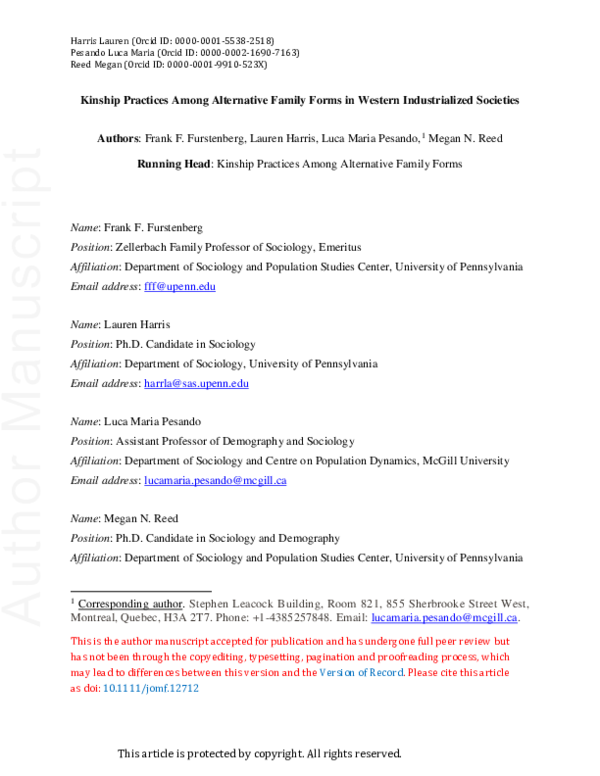 (PDF) Kinship Practices Among Alternative Family Forms in Western