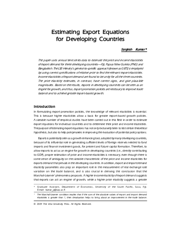 (PDF) Estimating Export Equations for Developing Countries